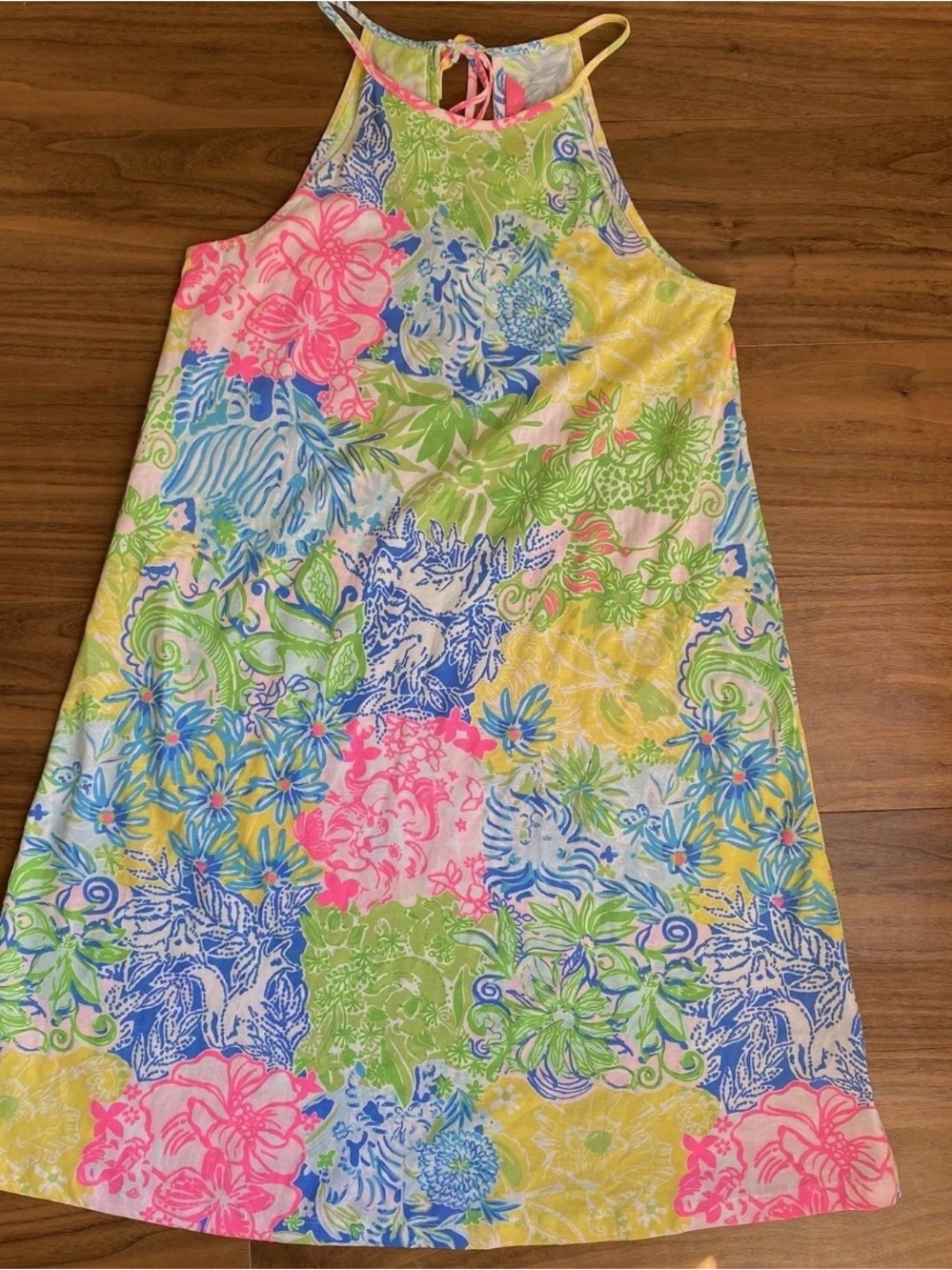 Lilly Pulitzer Pima Cotton Floral Shift Dress XS Tassel Tie Sleeveless